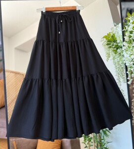 FELVA KAT KAT BELİ BAĞCIKLI VE LASTİKLİ CEPLİ ETEK C3-6070-01-SİYAH - 1