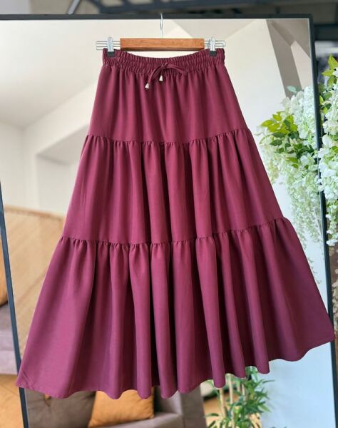 FELVA KAT KAT BELİ BAĞCIKLI VE LASTİKLİ CEPLİ ETEK 6070-04-BORDO - 1