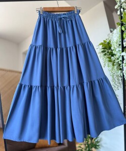 FELVA KAT KAT BELİ BAĞCIKLI VE LASTİKLİ CEPLİ ETEK C3-6070-11-İNDİGO - 1