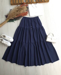 FELVA KAT KAT BELİ BAĞCIKLI VE LASTİKLİ CEPLİ ETEK 6070-12-LACİVERT - 