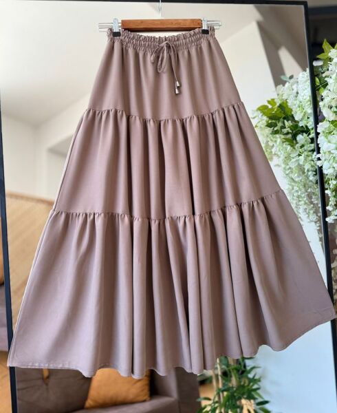 FELVA KAT KAT BELİ BAĞCIKLI VE LASTİKLİ CEPLİ ETEK C3-6070-25-VİZON - 1