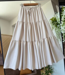 FELVA KAT KAT BELİ BAĞCIKLI VE LASTİKLİ CEPLİ ETEK C3-6070-34-BEJ - 1