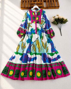 FEPA PATLI YARIM DÜĞMELİ HAKİM YAKA SALAŞ ELBİSE 2286-14-FUŞYA - 