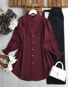FEUN KOL GİPE FIRFIRLI GÖMLEK TUNİK B10-5-5515-04-BORDO - 