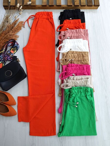FEXA BAĞCIKLI CEPLİ KETEN PANTOLON C1-6036-15-ORANJ - 1
