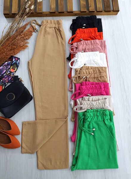 FEXA BAĞCIKLI CEPLİ KETEN PANTOLON C1-6036-48-BİSKÜVİ - 1