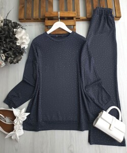 FİDEY ÖN VE ARKA TAŞ İŞLEMELİ RAHAT KALIP TAKIM B9-5-1657-58-FÜME - 