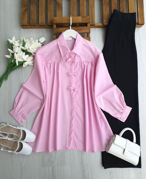 FİLSUN ÖNÜ PİLELİ AKSESUARLI GÖMLEK TUNİK A6-2-5691-05-PUDRA - 1