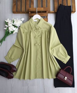 FİLSUN ÖNÜ PİLELİ AKSESUARLI GÖMLEK TUNİK A6-2-5691-07-YEŞİL - 1