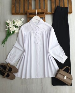 FİLSUN ÖNÜ PİLELİ AKSESUARLI GÖMLEK TUNİK A6-2-5691-20-BEYAZ - 