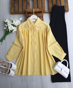 FİLSUN ÖNÜ PİLELİ AKSESUARLI GÖMLEK TUNİK 5691-23-SARI - 