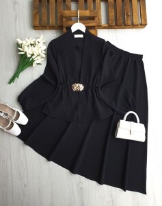 FOLFA TOKALI BELİ LASTİKLİ ETEKLİ TAKIM 1752-01-SİYAH - 1