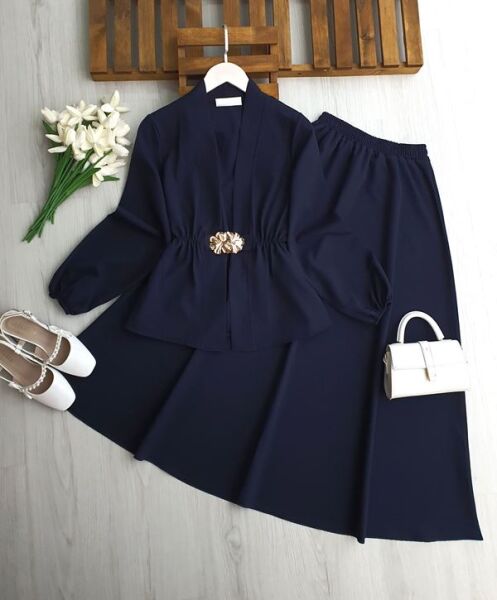 FOLFA TOKALI BELİ LASTİKLİ ETEKLİ TAKIM 1752-12-LACİVERT - 1