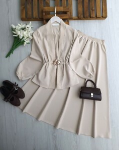 FOLFA TOKALI BELİ LASTİKLİ ETEKLİ TAKIM 1752-34-BEJ - 1