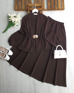 FOLFA TOKALI BELİ LASTİKLİ ETEKLİ TAKIM B9-1-1752-37-KAHVE - 