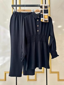 FOLS BEL VE KOL GİPELİ KETEN TAKIM -A10-4-1469-01-SİYAH - 