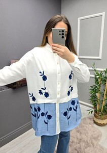 FONA ÇİFT RENK ÇİÇEK NAKIŞLI GÖMLEK B2-2-5336-13-BEBE MAVİSİ - 