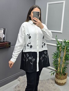 FONA ÇİFT RENK ÇİÇEK NAKIŞLI GÖMLEK B2-5-5336-20-BEYAZ - 