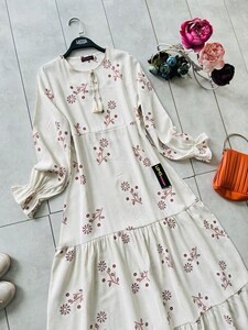 FOYES KAT KAT PÜSKÜLLÜ KETEN ELBİSE A10-4-2248-16-GÜL - 2