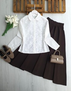 FUBCE İŞLEMELŞ NAKIŞLI YAKA VE KOL FİSTO GÖMLEK 5714-20-BEYAZ - 1