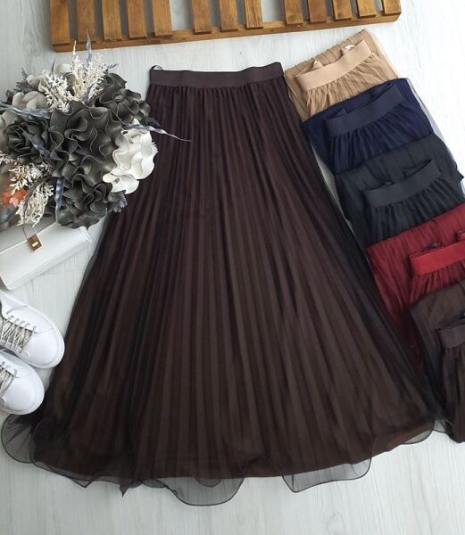 FUGDA PİLİSELİ MİSİNALI ASTARLI TÜL ETEK 6062-37-KAHVE - 1