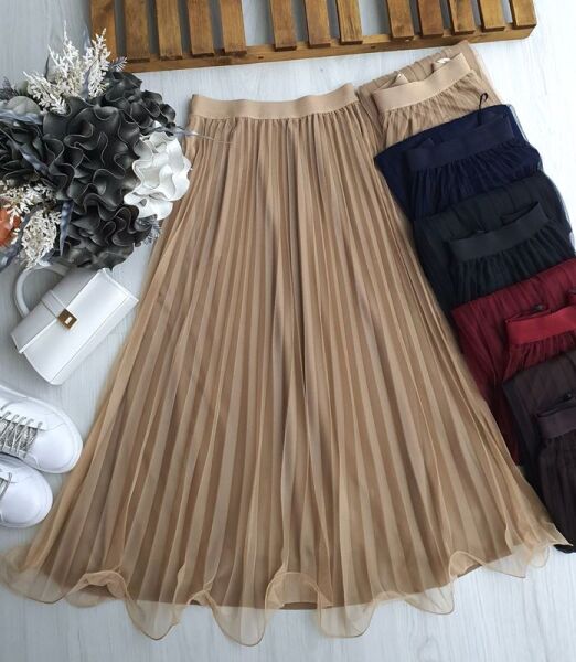 FUGDA PİLİSELİ MİSİNALI ASTARLI TÜL ETEK C1-6062-48-BİSKÜVİ - 1