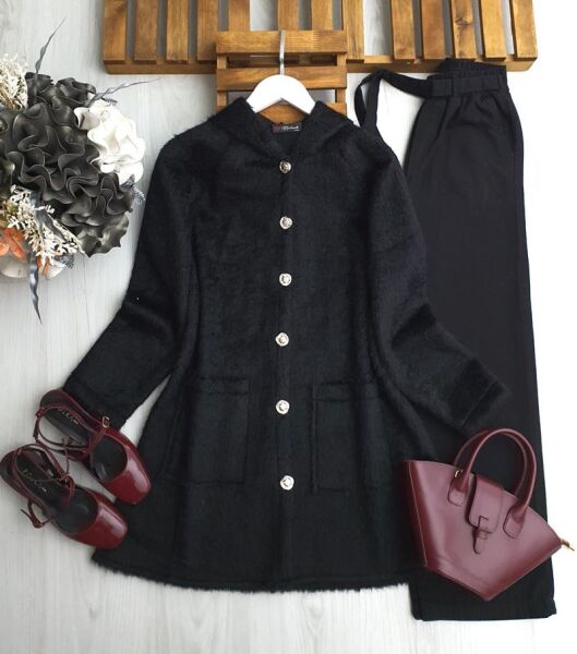 FULN ÇİFT CEP ÖNÜ DÜĞMELİ KAPŞONLU KAP A7-6-3199-01-SİYAH - 1