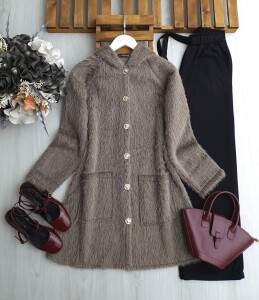 FULN ÇİFT CEP ÖNÜ DÜĞMELİ KAPŞONLU KAP A7-6-3199-25-VİZON - 