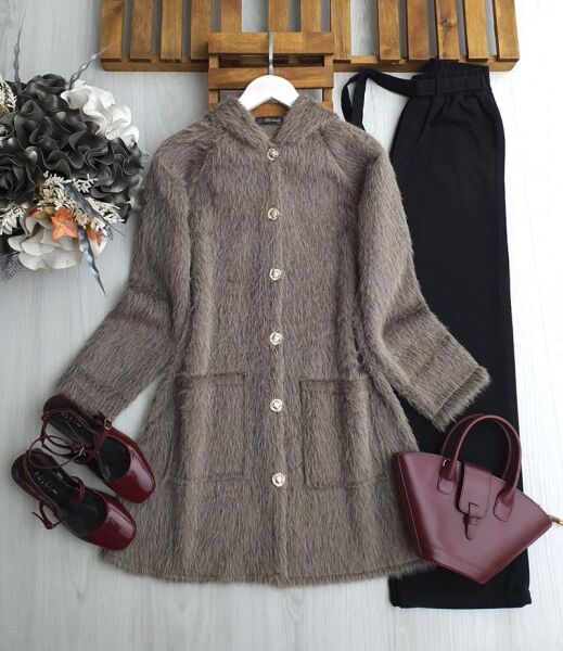 FULN ÇİFT CEP ÖNÜ DÜĞMELİ KAPŞONLU KAP A7-6-3199-25-VİZON - 1