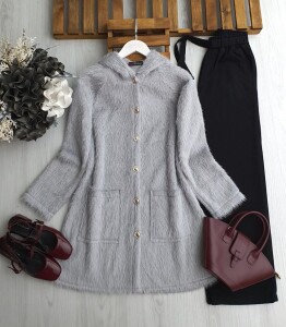 FULN ÇİFT CEP ÖNÜ DÜĞMELİ KAPŞONLU KAP A7-6-3199-26-GRİ - 1