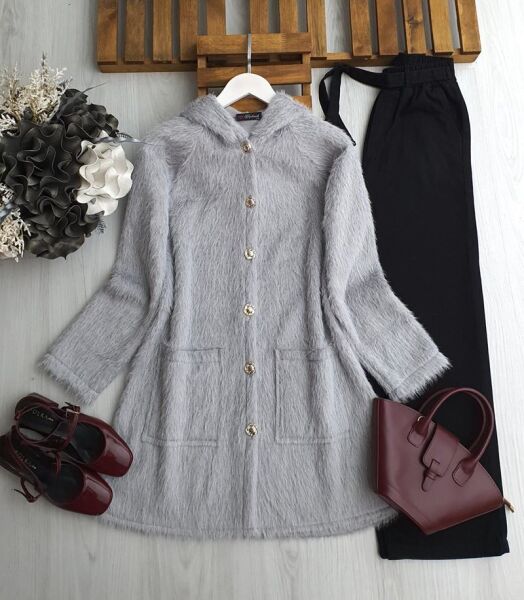 FULN ÇİFT CEP ÖNÜ DÜĞMELİ KAPŞONLU KAP A7-6-3199-26-GRİ - 1