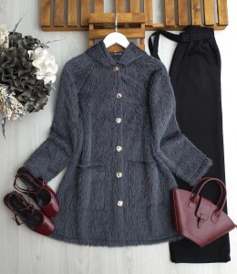 FULN ÇİFT CEP ÖNÜ DÜĞMELİ KAPŞONLU KAP A7-6-3199-58-FÜME - 1