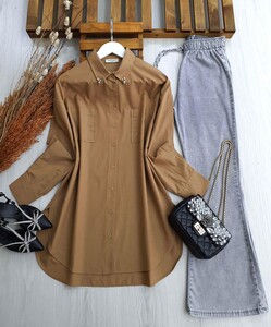 GAHRE YAKA TAŞLI SALAŞ GÖMLEK C8-5270-48-BİSKÜVİ - 