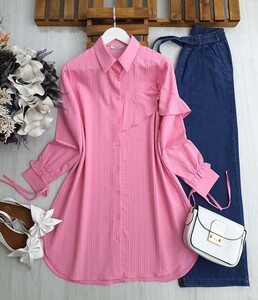 GALE YARIM FIRFIRLI SALAŞ TUNİK B6-4-5497-47-PEMBE - 
