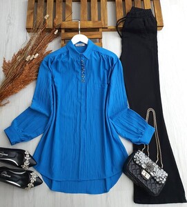 GANE RENKLİ TAŞ İŞLEMELİ GÖMLEK B3-4-5416-14-SAKS - 