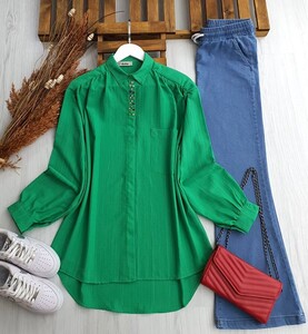 GANE RENKLİ TAŞ İŞLEMELİ GÖMLEK B3-4-5416-54-BENETTON - 