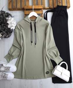 GAWE TAŞLI BAĞCIKLI ARMALI KAPŞONLU TUNİK B3-4-5612-09-HAKİ - 