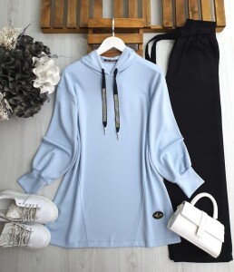 GAWE TAŞLI BAĞCIKLI ARMALI KAPŞONLU TUNİK B3-4-5612-10-MAVİ - 1