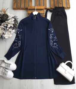 GEAL KOLU NAKIŞLI FERMUARLI GENİŞ KALIP KAP B4-4-5605-12-LACİVERT - 1