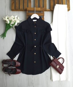 GEVEN OMUZ ÖN ARKA FIRFIRLI SALAŞ GÖMLEK TUNİK 5705-01-SİYAH - 1