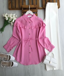 GEVEN OMUZ ÖN ARKA FIRFIRLI SALAŞ GÖMLEK TUNİK 5705-05-PUDRA - 1