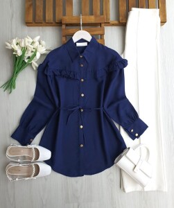 GEVEN OMUZ ÖN ARKA FIRFIRLI SALAŞ GÖMLEK TUNİK 5705-12-LACİVERT - 1