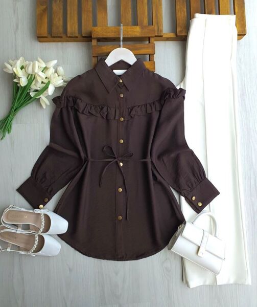 GEVEN OMUZ ÖN ARKA FIRFIRLI SALAŞ GÖMLEK TUNİK 5705-37-KAHVE - 1