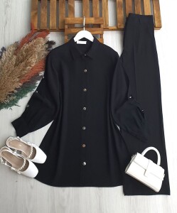 GİLNE KOL DÜĞME DETAYLI SALAŞ TUNİK B2-4-5673-01-SİYAH - 1