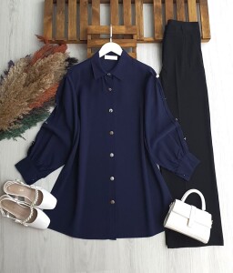 GİLNE KOL DÜĞME DETAYLI SALAŞ TUNİK B2-4-5673-12-LACİVERT - 1