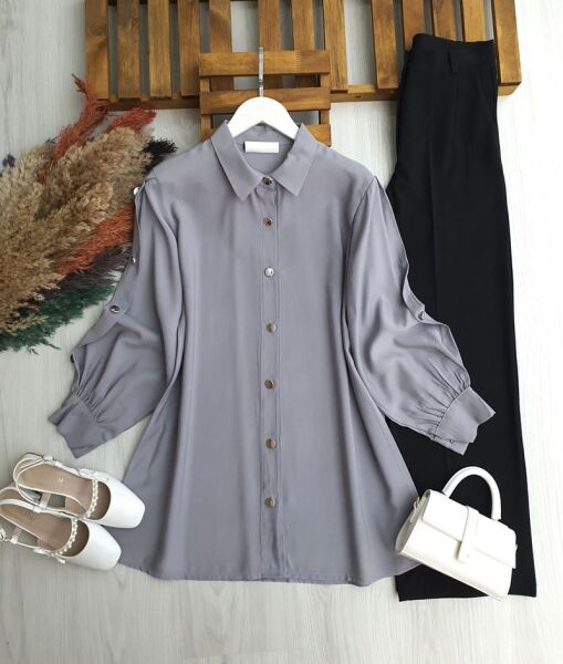 GİLNE KOL DÜĞME DETAYLI SALAŞ TUNİK B2-4-5673-26-GRİ - 1