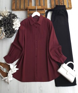 GOBE ÖNÜ NEVRULU GÖMLEK TUNİK B2-5-5609-04-BORDO - 
