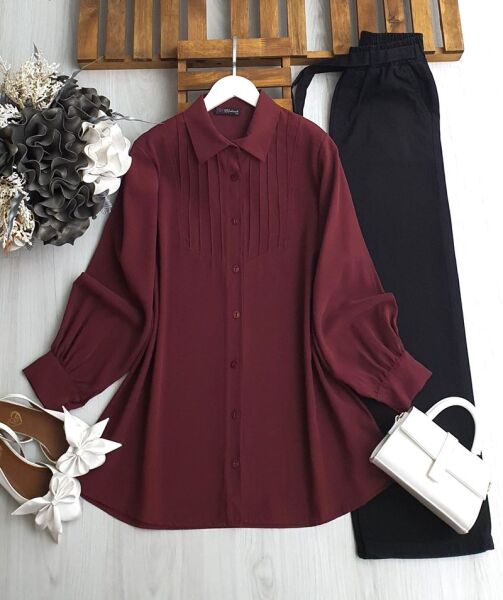 GOBE ÖNÜ NEVRULU GÖMLEK TUNİK B2-5-5609-04-BORDO - 1