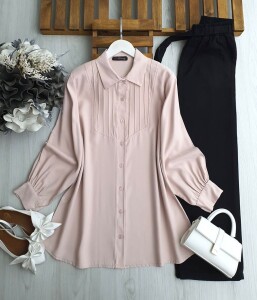 GOBE ÖNÜ NEVRULU GÖMLEK TUNİK B2-5-5609-05-PUDRA - 