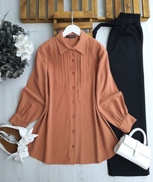 GOBE ÖNÜ NEVRULU GÖMLEK TUNİK B2-5-5609-06-KİREMİT - 1